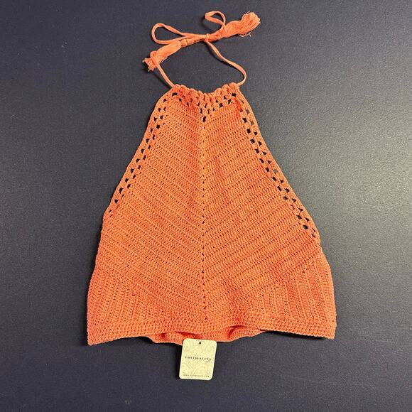 Free People Intimately Know Better Crochet Halter Salmon Pink XS NWT - Picture 2 of 5